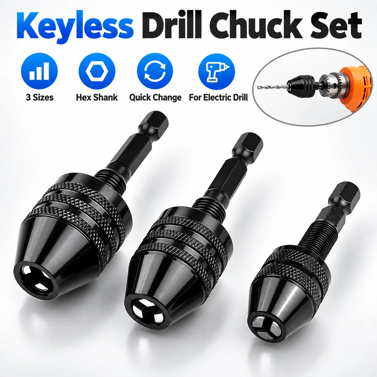 Power Xchange Tools - Mały, bezkluczykowy uchwyt do wiertarki, zakres